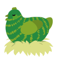 Verde, a viridian and chartreuse chicken with a bar pattern