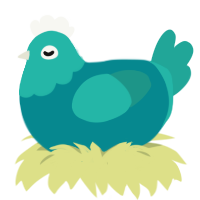 A teal and turquoise chicken with a head pattern