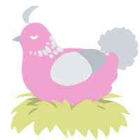A pink and mist chicken with a neck-speckle pattern