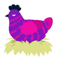 A violet and fuchsia chicken with a bar pattern
