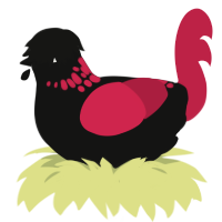 Three Nil, a black and crimson chicken with a neck-speckle pattern