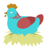 Tupperware, a aqua and red chicken with a neck-speckle pattern