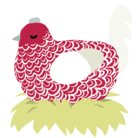Yogurt, a crimson and white chicken with a double-lace pattern