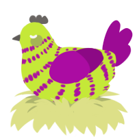 A lime and plum chicken with a bar pattern