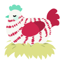 A white and crimson chicken with a bar pattern