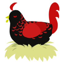 Megatronic, a black and red chicken with a half-lace pattern