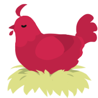 Damien, a crimson chicken with a head pattern