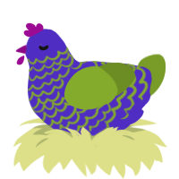 A indigo and chartreuse chicken with a lace pattern