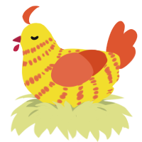A yellow and vermilion chicken with a bar pattern