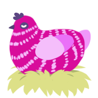 The Annihilator, a fuchsia and lavender chicken with a bar pattern