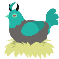 A grey and turquoise chicken with a head pattern