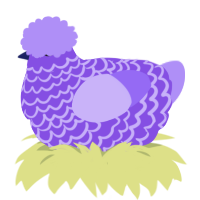 Lavender, a blurple and lilac chicken with a lace pattern