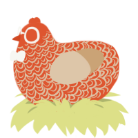 Salmon, a vermilion and beige chicken with a double-lace pattern