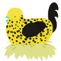 A yellow and sable chicken with a speckle pattern