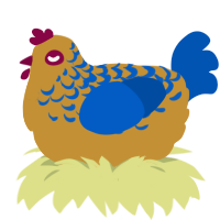 A gold and ultramarine chicken with a half-lace pattern