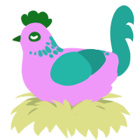 Workout Trainer, a lavender and turquoise chicken with a neck-speckle pattern