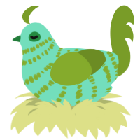 A mint and chartreuse chicken with a bar pattern