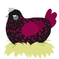 Amber, a sable and maroon chicken with a speckle pattern