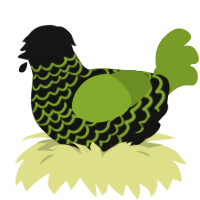 bristlebrush, a black and chartreuse chicken with a lace pattern