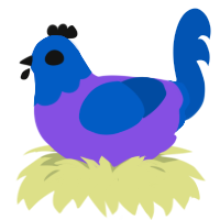 A blurple and ultramarine chicken with a head pattern
