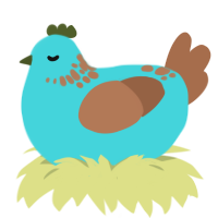 A aqua and brown chicken with a neck-speckle pattern