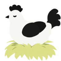 Risk, a white and sable chicken