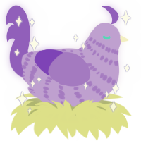 Koia, a lilac and blurple chicken with a bar pattern