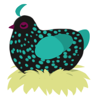 Galaxy, a sable and turquoise chicken with a speckle pattern