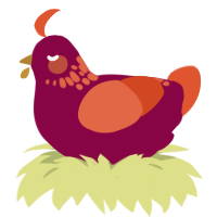 Spitfire, a maroon and vermilion chicken with a neck-speckle pattern