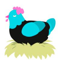 MikuMiku, a black and teal chicken with a head pattern