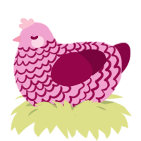 Love, a pink and maroon chicken with a lace pattern