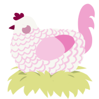 Strawberry, a white and pink chicken with a lace pattern