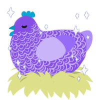 Chipka, a blurple and lilac chicken with a double-lace pattern