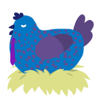 A sapphire and overcast chicken with a speckle pattern