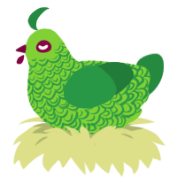 Greenly, a grass and viridian chicken with a double-lace pattern