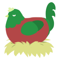 Ducktales, a red and viridian chicken with a head pattern