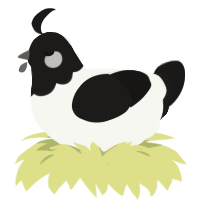 A white and sable chicken with a head pattern