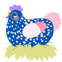 Leap, a ultramarine and rose chicken with a speckle pattern