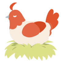 A cream and vermilion chicken with a head pattern