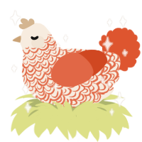 A cream and vermilion chicken with a double-lace pattern