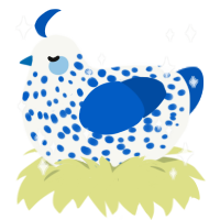 Snowglobe, a white and ultramarine chicken with a speckle pattern