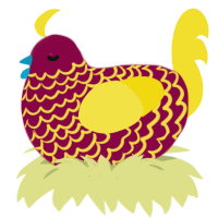 旨味, a maroon and yellow chicken with a lace pattern