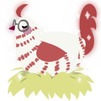 Medic, a white and red chicken with a bar pattern