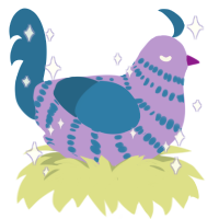Arnold, a lilac and sapphire chicken with a bar pattern