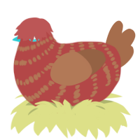 三日月, a red and brown chicken with a bar pattern