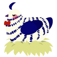 Limbo, a white and navy chicken with a bar pattern