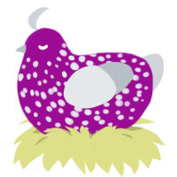 A plum and mist chicken with a speckle pattern