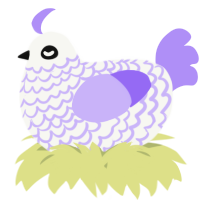 A white and lilac chicken with a lace pattern