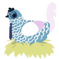 A sky and lavender chicken with a lace pattern