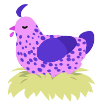 A lavender and indigo chicken with a speckle pattern